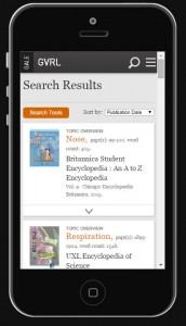 GVRL Search Results on an iPhone. Click to enlarge.