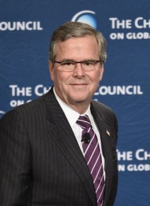 Former Florida Gov. Jeb Bush stands on stage after speaking at the Chicago Council on Global Affairs on February 18, 2015 in Chicago. Bush is in the process of shaping his foreign policy as he gears up for a run for the U.S. Presidency in 2016 in a crowded Republican field. Photo by Brian Kersey/UPI