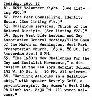 A Calendar of Events for Lesbians and Gay People, 1979